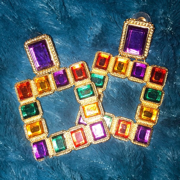 Multicolored 90’s style square drop earrings. - Picture 1 of 2